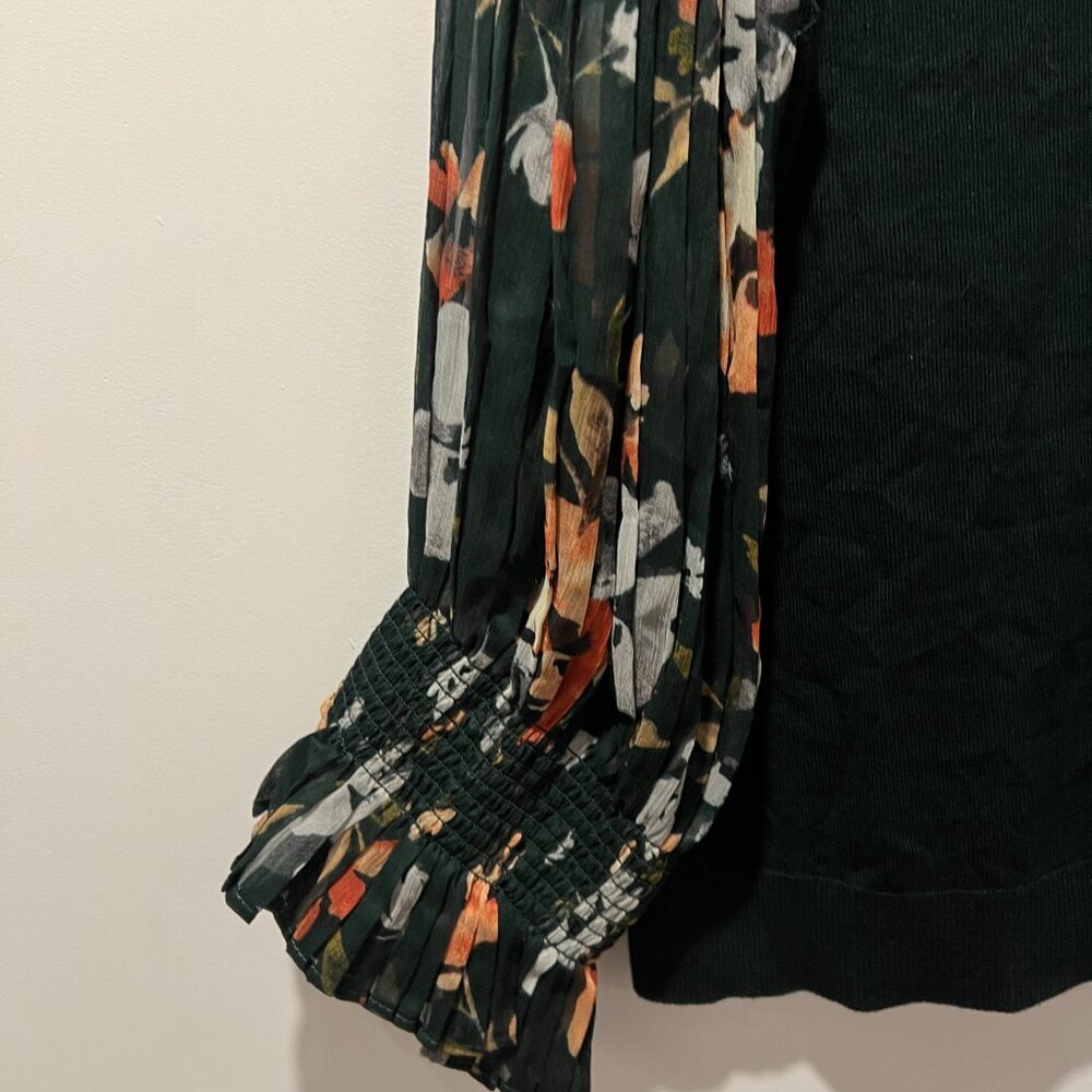NWT Adrianna Papell Dark Green Floral Sheer Sleeve Knit Top - size XL - Picture 5 of 6